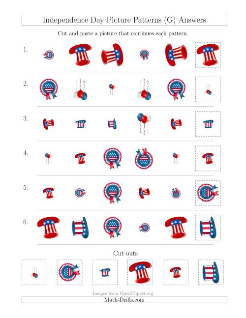 The Independence Day Picture Patterns with Shape, Size and Rotation Attributes (G) Math Worksheet Page 2
