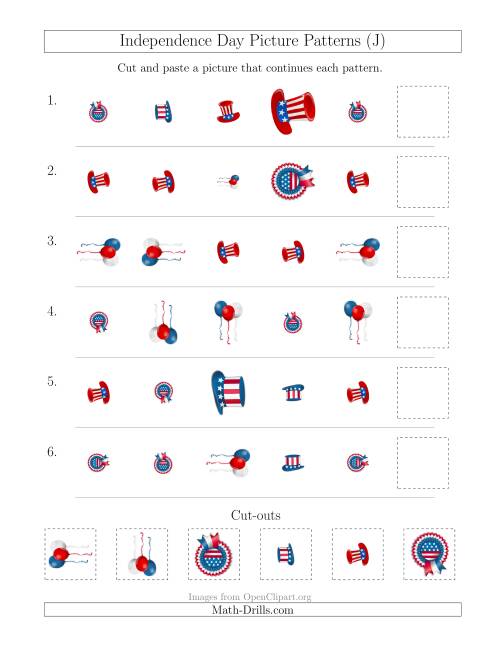 The Independence Day Picture Patterns with Shape, Size and Rotation Attributes (J) Math Worksheet