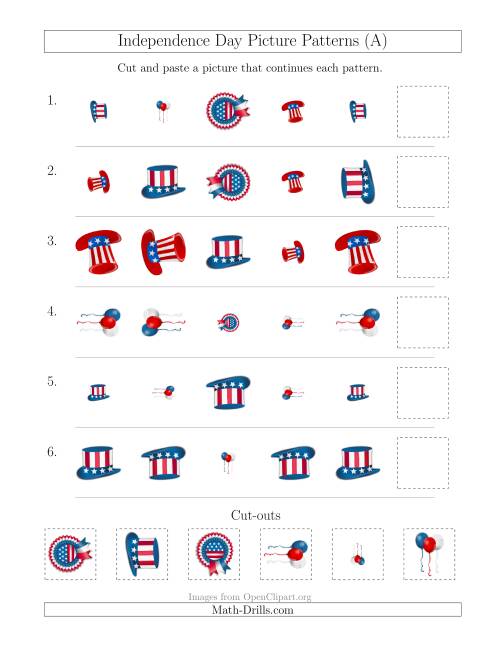 The Independence Day Picture Patterns with Shape, Size and Rotation Attributes (All) Math Worksheet