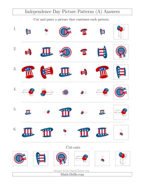 The Independence Day Picture Patterns with Shape, Size and Rotation Attributes (All) Math Worksheet Page 2