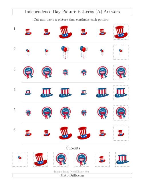 The Independence Day Picture Patterns with Size Attribute Only (A) Math Worksheet Page 2