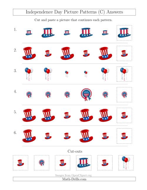 The Independence Day Picture Patterns with Size Attribute Only (C) Math Worksheet Page 2
