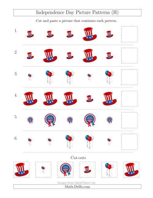 The Independence Day Picture Patterns with Size Attribute Only (H) Math Worksheet