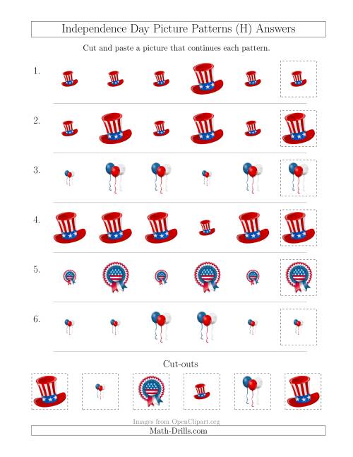 The Independence Day Picture Patterns with Size Attribute Only (H) Math Worksheet Page 2