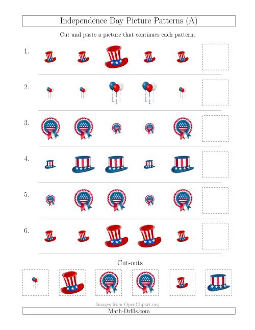 The Independence Day Picture Patterns with Size Attribute Only (All) Math Worksheet