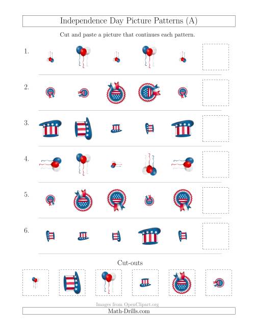 The Independence Day Picture Patterns with Size and Rotation Attributes (A) Math Worksheet