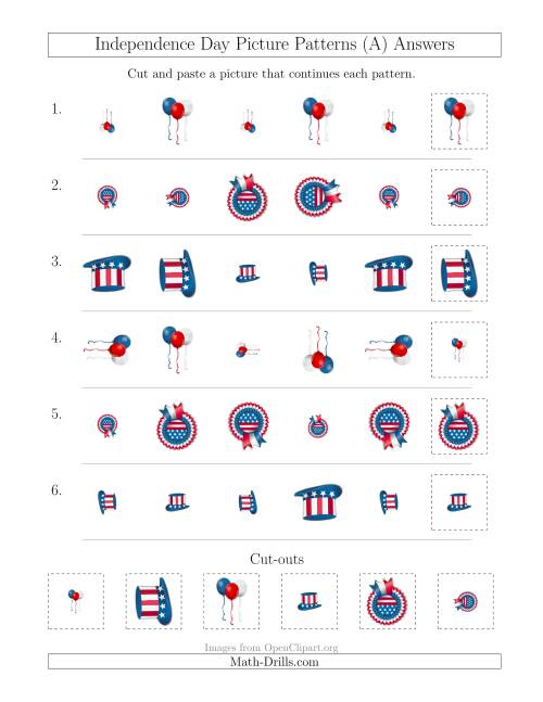 The Independence Day Picture Patterns with Size and Rotation Attributes (A) Math Worksheet Page 2