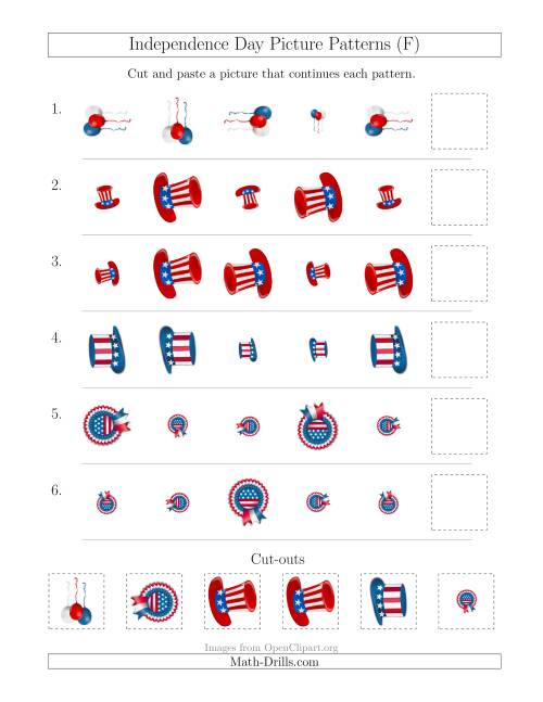 The Independence Day Picture Patterns with Size and Rotation Attributes (F) Math Worksheet