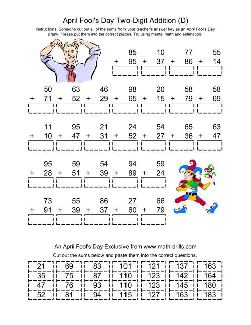 The April Fool's Day Addition (D) Math Worksheet