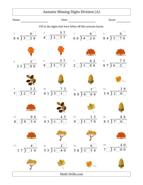 The Autumn Missing Digits Division (Harder Version) (A) Math Worksheet