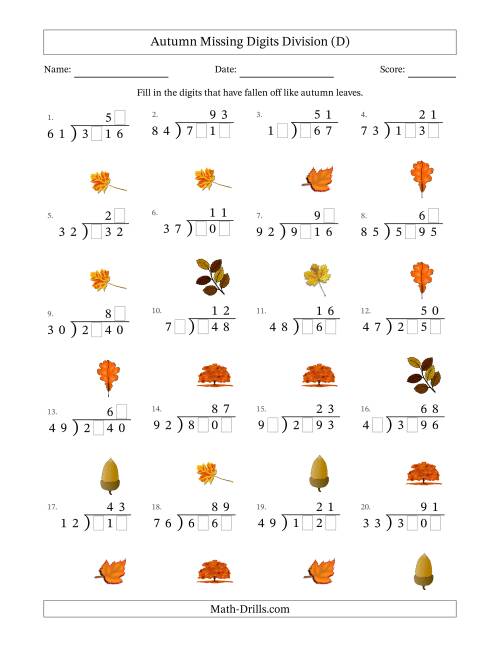 The Autumn Missing Digits Division (Harder Version) (D) Math Worksheet