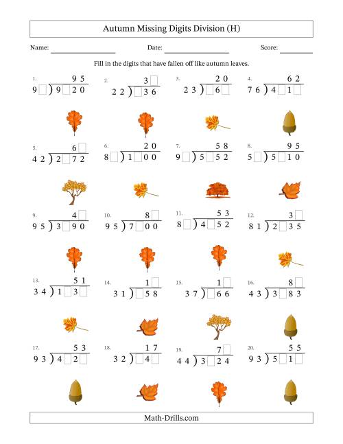 The Autumn Missing Digits Division (Harder Version) (H) Math Worksheet