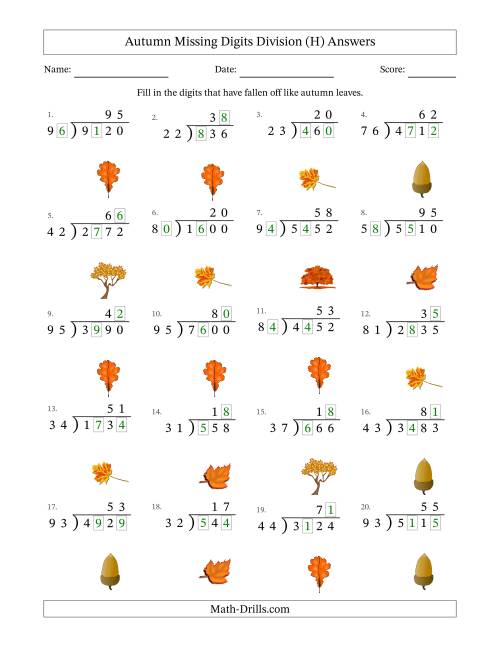 The Autumn Missing Digits Division (Harder Version) (H) Math Worksheet Page 2