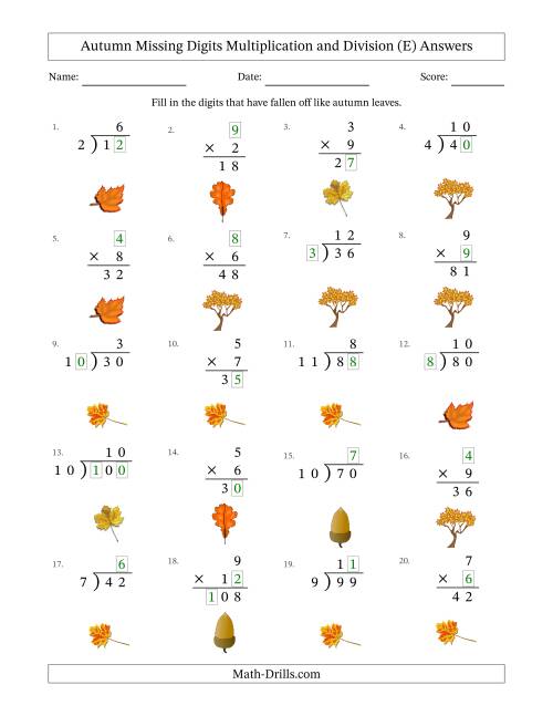 autumn missing digits multiplication and division easier version e