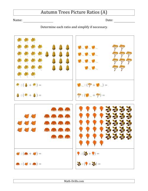 The Autumn Trees Part-to-Whole Picture Ratios (Grouped) (A) Math Worksheet