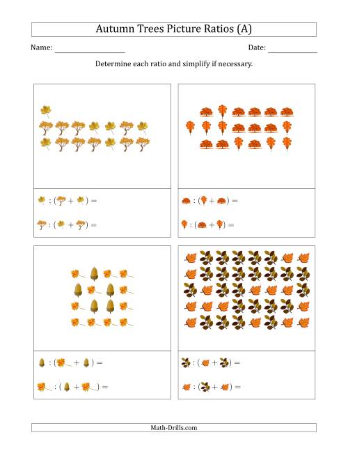 The Autumn Trees Part-to-Whole Picture Ratios (Scattered) (A) Math Worksheet