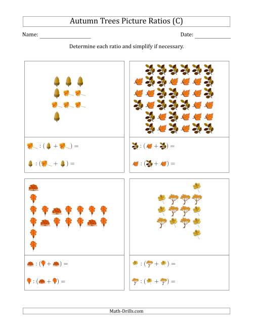 The Autumn Trees Part-to-Whole Picture Ratios (Scattered) (C) Math Worksheet