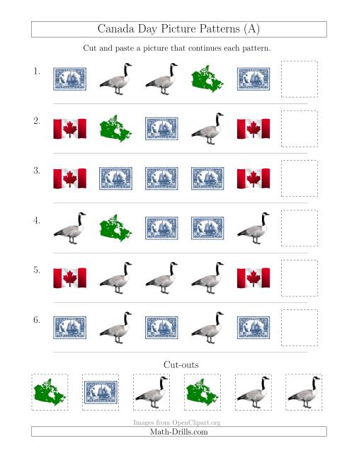 The Canada Day Picture Patterns with Shape Attribute Only (A) Math Worksheet