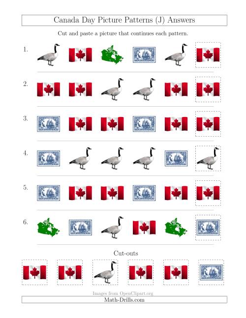 The Canada Day Picture Patterns with Shape Attribute Only (J) Math Worksheet Page 2