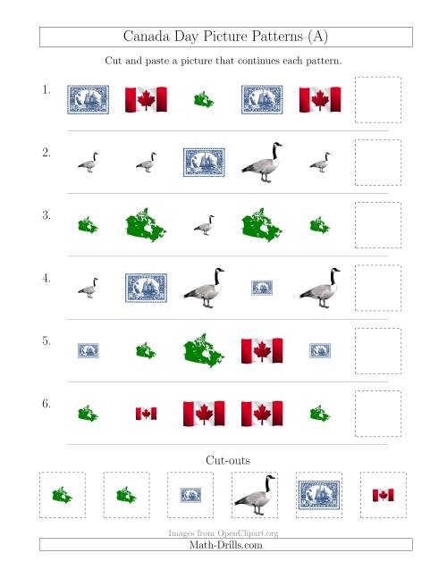 The Canada Day Picture Patterns with Shape and Size Attributes (A) Math Worksheet
