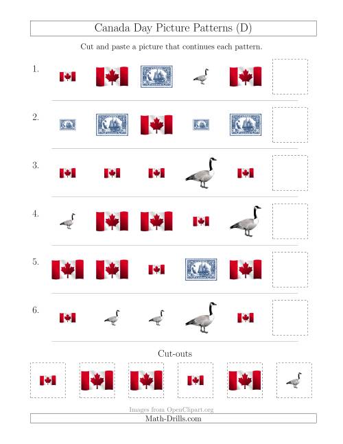 The Canada Day Picture Patterns with Shape and Size Attributes (D) Math Worksheet