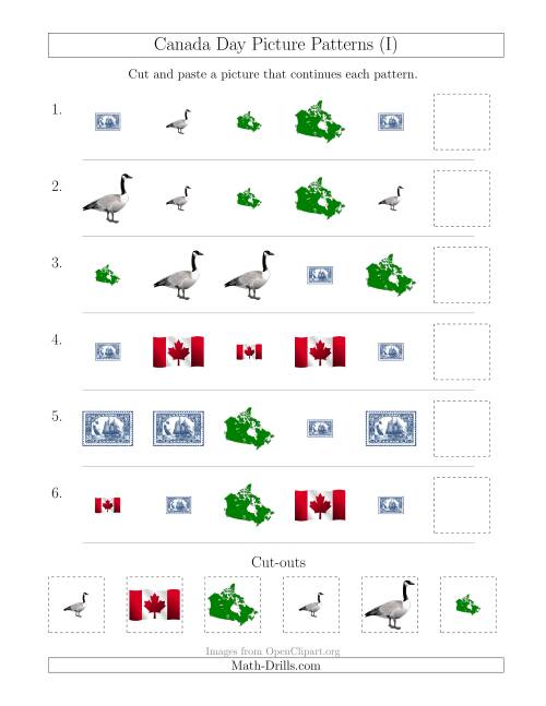 The Canada Day Picture Patterns with Shape and Size Attributes (I) Math Worksheet