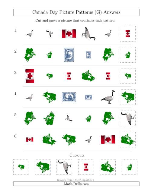 The Canada Day Picture Patterns with Shape, Size and Rotation Attributes (G) Math Worksheet Page 2