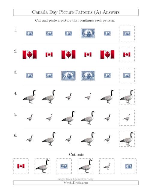 The Canada Day Picture Patterns with Size Attribute Only (A) Math Worksheet Page 2