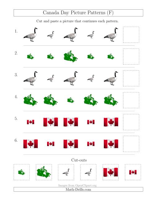 The Canada Day Picture Patterns with Size Attribute Only (F) Math Worksheet
