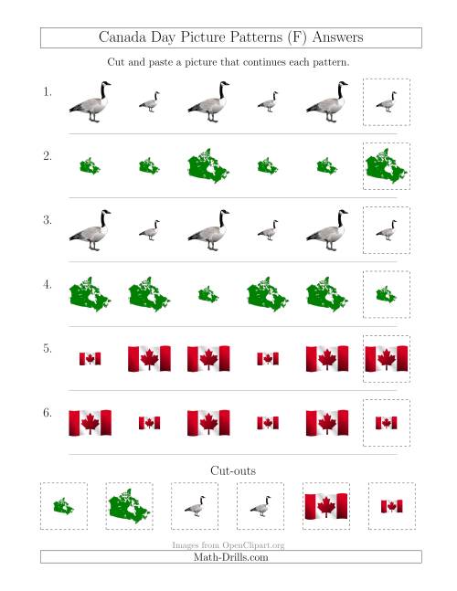 The Canada Day Picture Patterns with Size Attribute Only (F) Math Worksheet Page 2