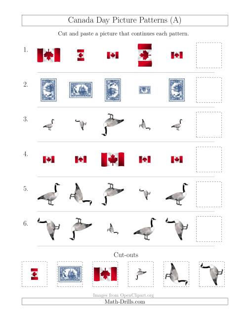 The Canada Day Picture Patterns with Size and Rotation Attributes (A) Math Worksheet