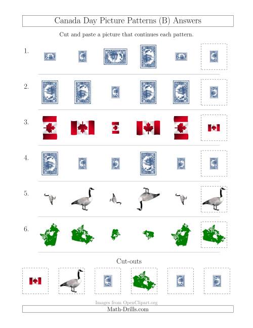 The Canada Day Picture Patterns with Size and Rotation Attributes (B) Math Worksheet Page 2