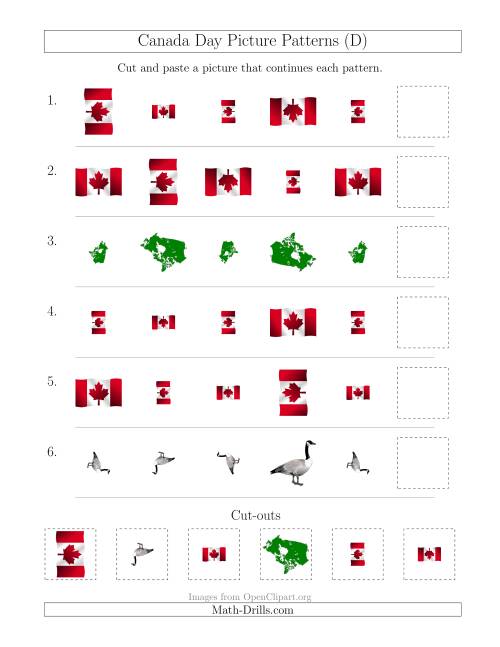 The Canada Day Picture Patterns with Size and Rotation Attributes (D) Math Worksheet
