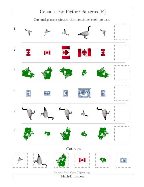 The Canada Day Picture Patterns with Size and Rotation Attributes (E) Math Worksheet
