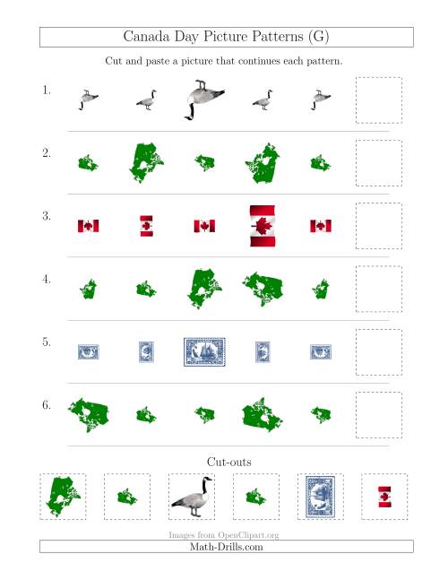 The Canada Day Picture Patterns with Size and Rotation Attributes (G) Math Worksheet