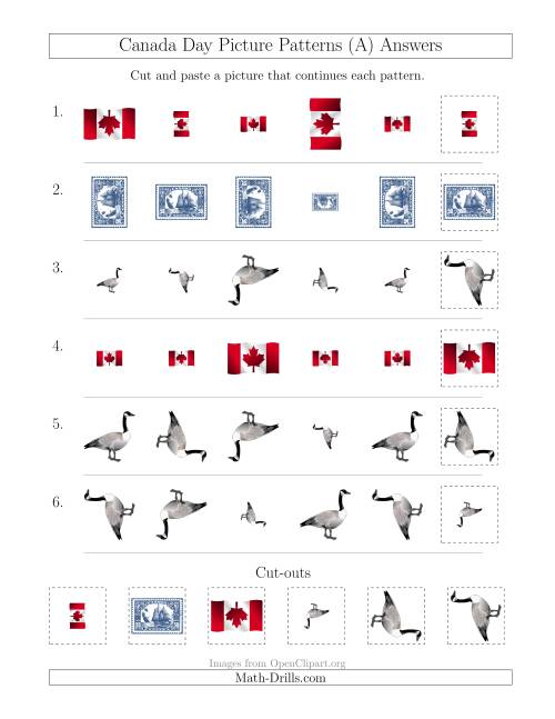 The Canada Day Picture Patterns with Size and Rotation Attributes (All) Math Worksheet Page 2