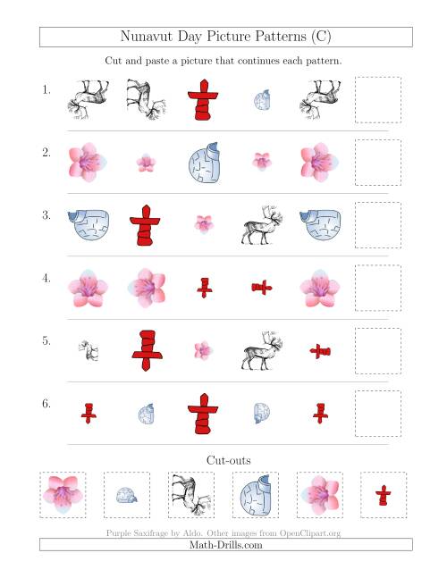 The Nunavut Day Picture Patterns with Shape, Size and Rotation Attributes (C) Math Worksheet
