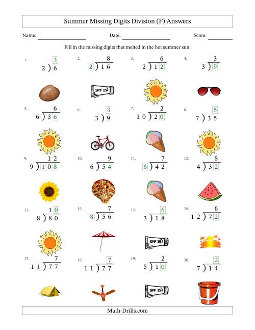 The Summer Missing Digits Division (Easier Version) (F) Math Worksheet Page 2