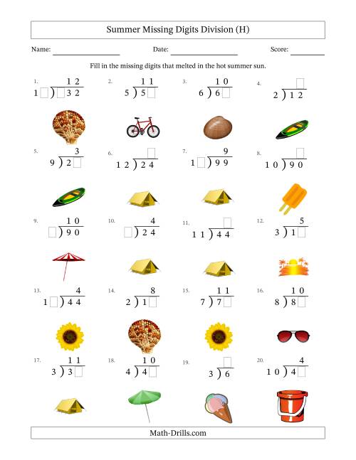 The Summer Missing Digits Division (Easier Version) (H) Math Worksheet