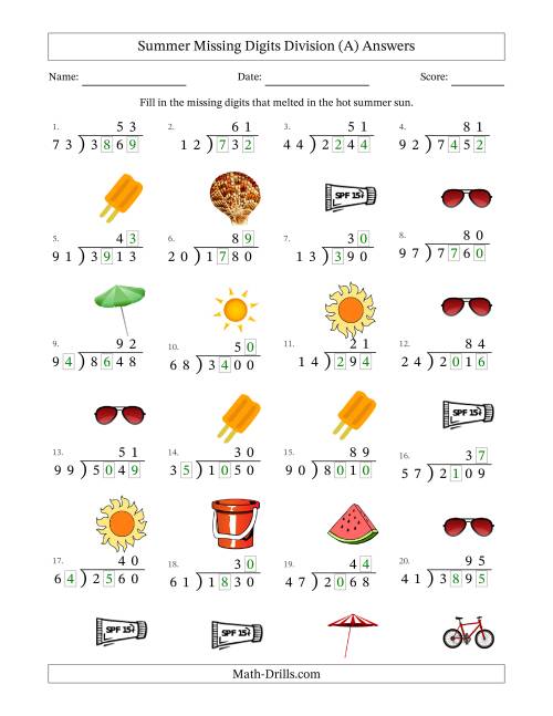 The Summer Missing Digits Division (Harder Version) (A) Math Worksheet Page 2