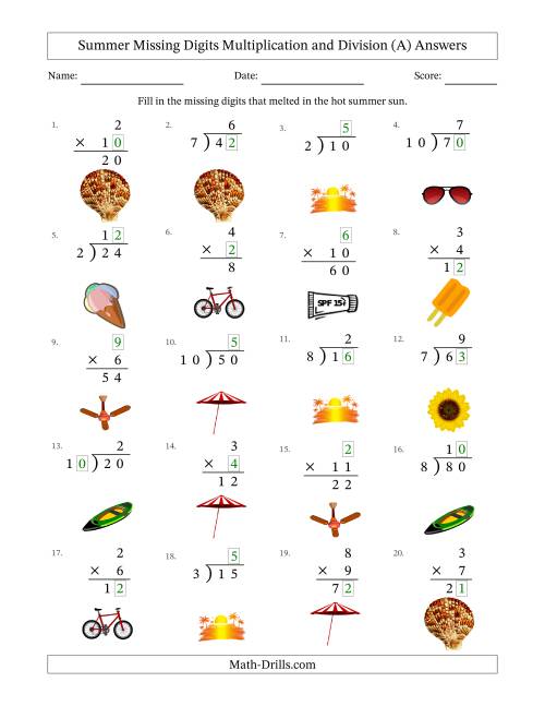 The Summer Missing Digits Multiplication and Division (Easier Version) (A) Math Worksheet Page 2