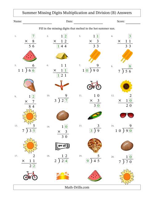 The Summer Missing Digits Multiplication and Division (Easier Version) (B) Math Worksheet Page 2