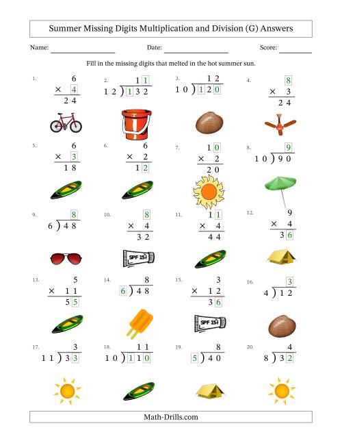 The Summer Missing Digits Multiplication and Division (Easier Version) (G) Math Worksheet Page 2