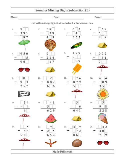 Summer Missing Digits Subtraction (Easier Version) (E)