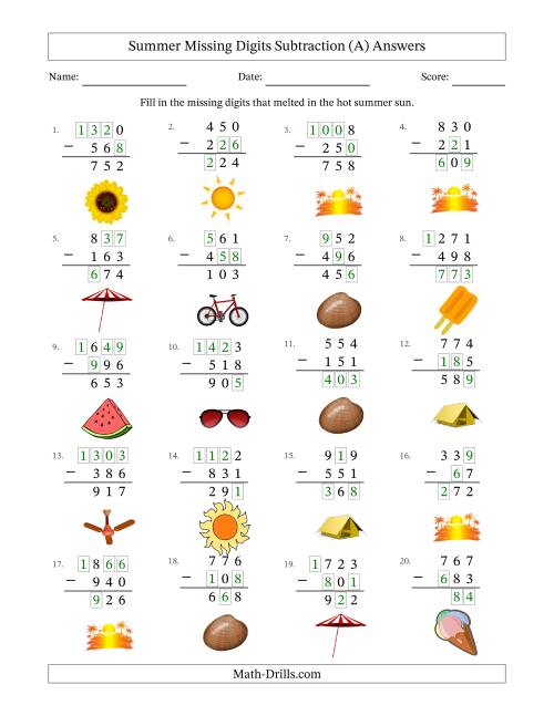 summer missing digits subtraction easier version all