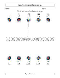 Winter Snowball Target Practice Mixed Operations with Smaller Numbers