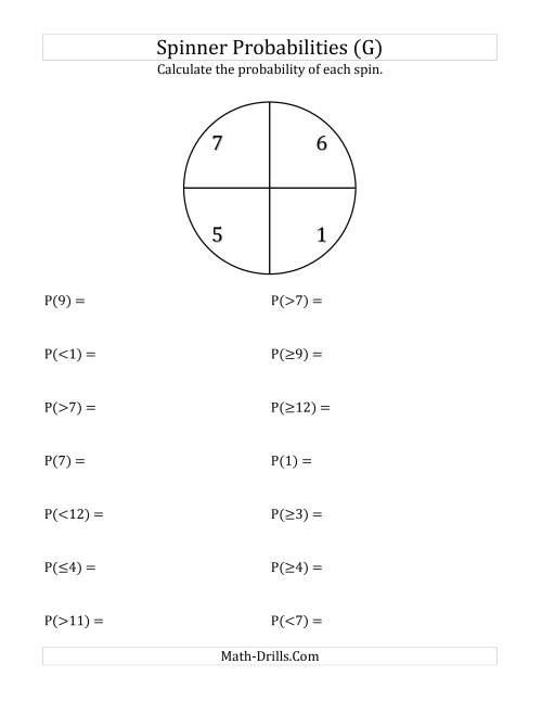 The 4 Section Spinner Probabilities (G) Math Worksheet