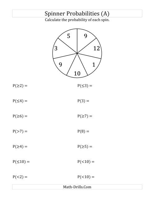 The 7 Section Spinner Probabilities (A) Math Worksheet
