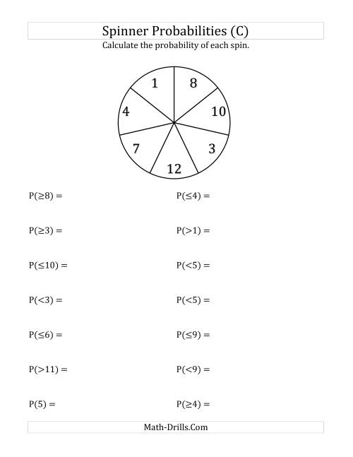 The 7 Section Spinner Probabilities (C) Math Worksheet