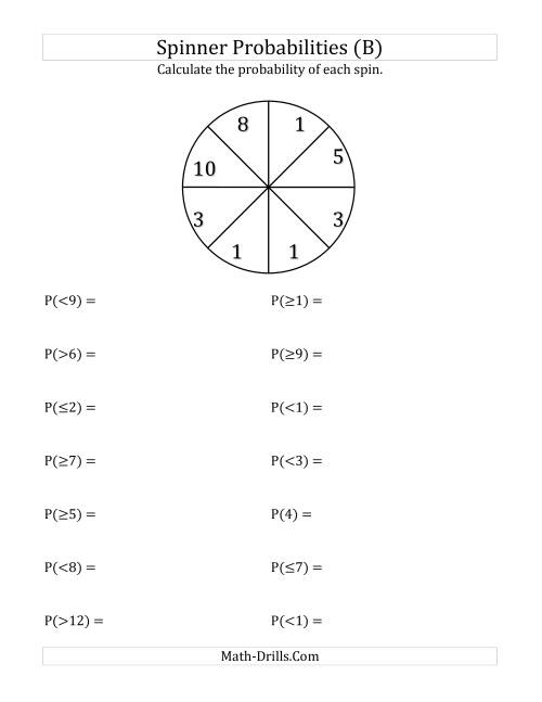 The 8 Section Spinner Probabilities (B) Math Worksheet